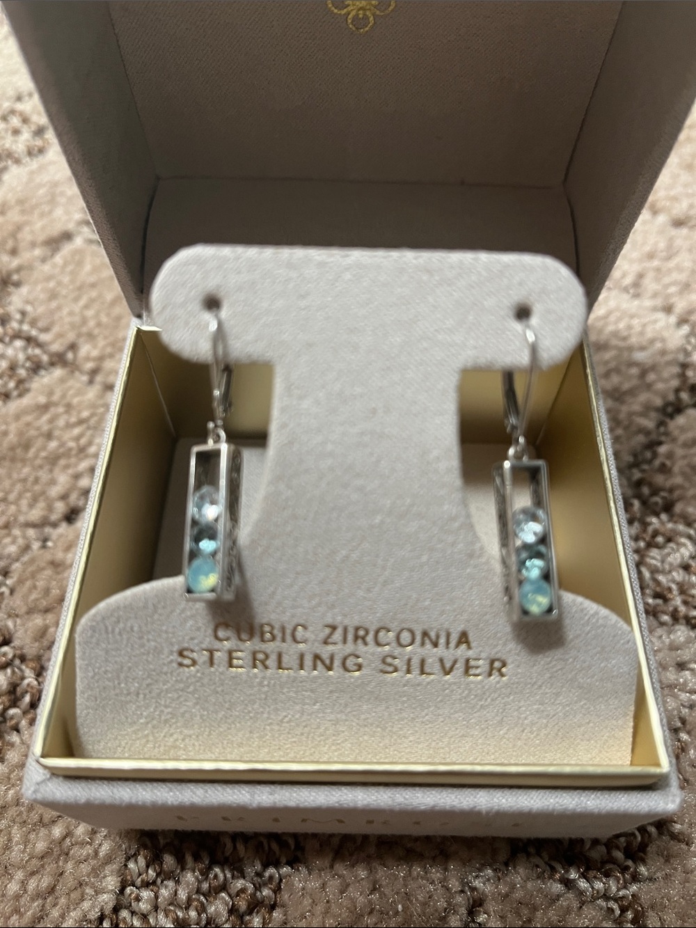 Sterling Silver Cubic Zirconia Drop Earrings in Pale Blue-Green